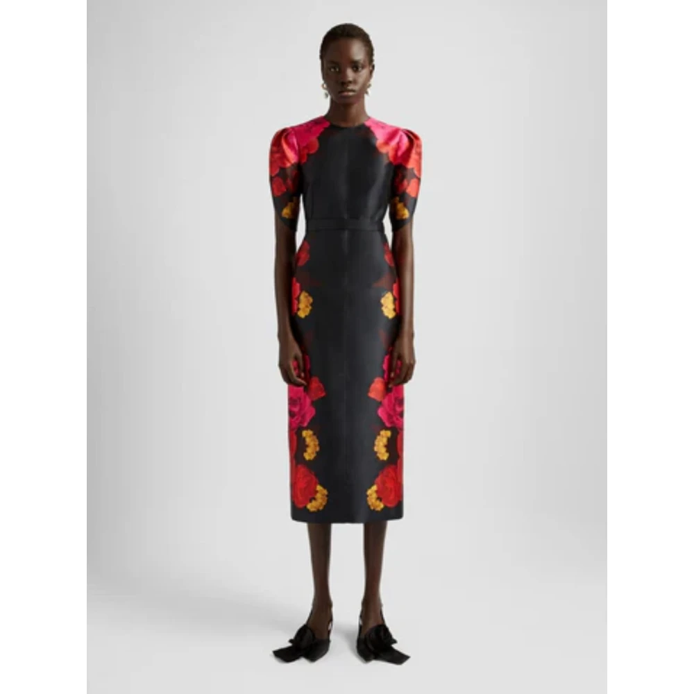 Erdem Bloemen Midi Cocktailjurk met Riem Black Dames