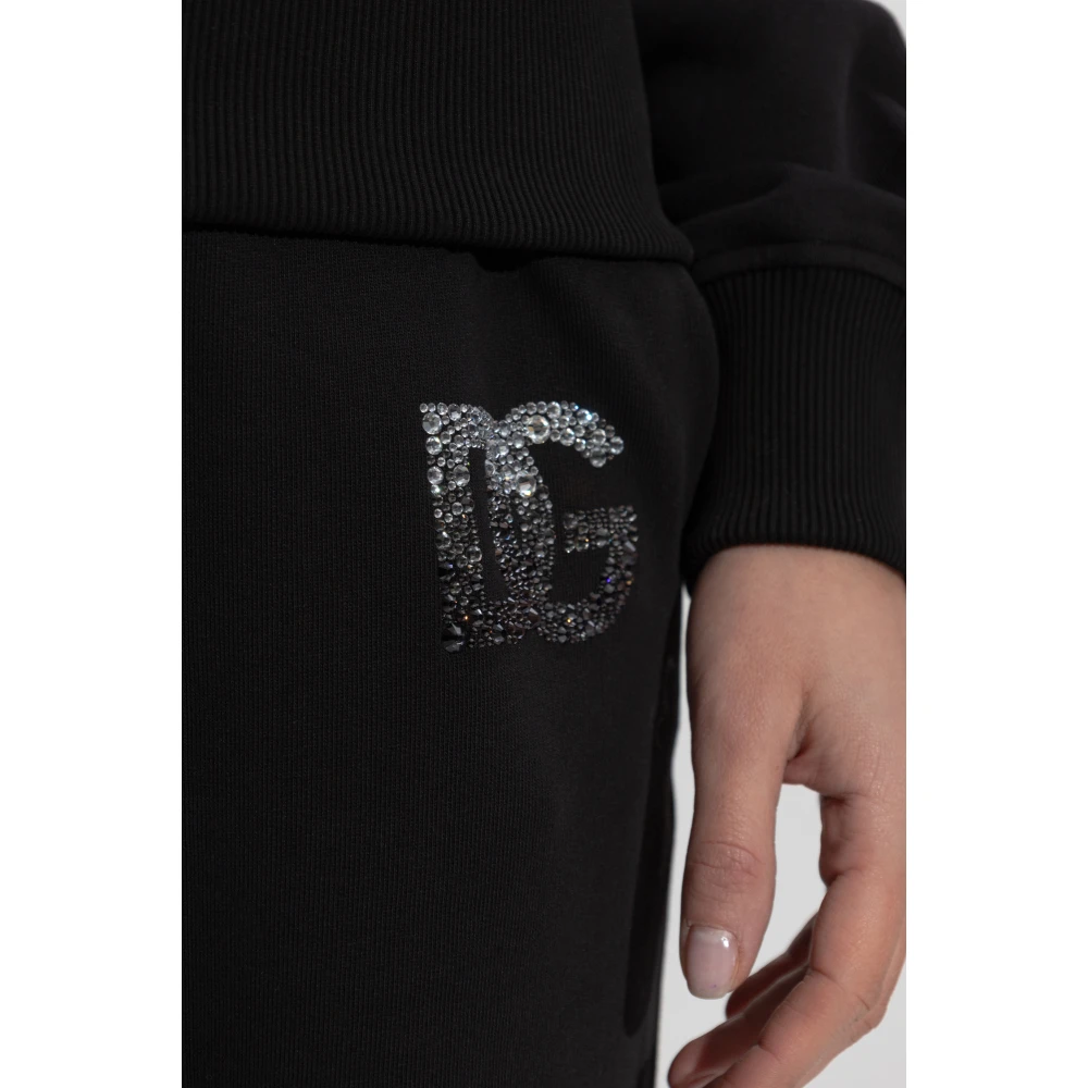 Dolce & Gabbana Sweatpants met logo afgewerkt met glinsterende kristallen Black Dames