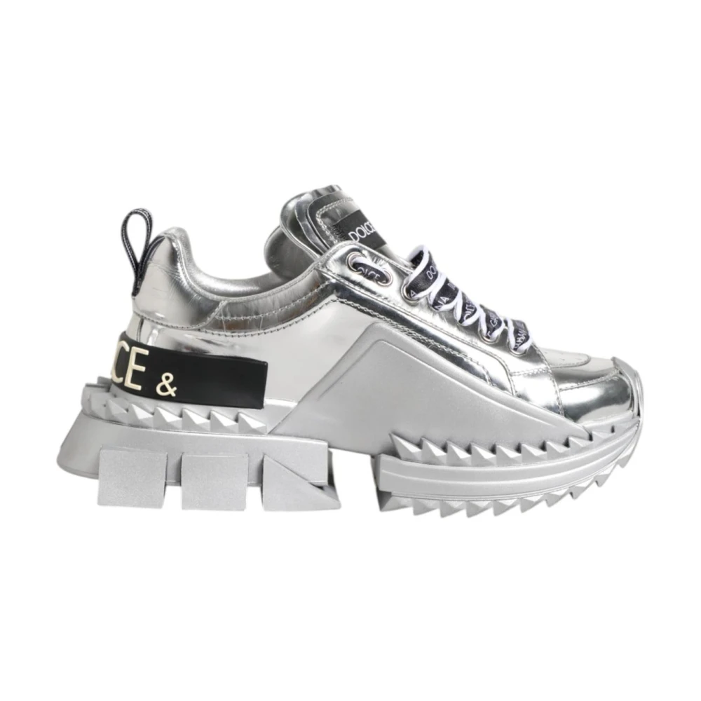 Dolce & Gabbana Premium Leren Queen Sneakers met Logo Dames Schoenen Grijs
