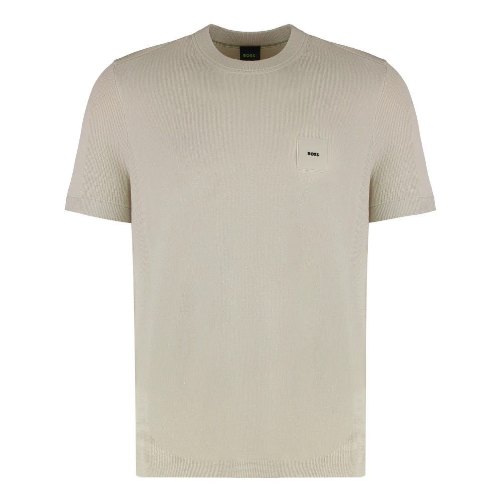 Hugo Men's Beige T-Shirts, S, Short-Sleeved Knit T-Shirt