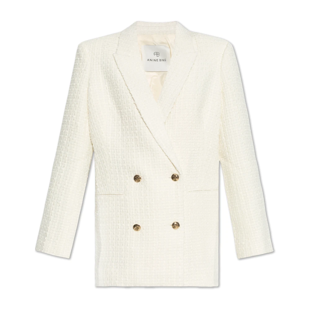 Anine Bing Tweed Blazer Beige, Dam