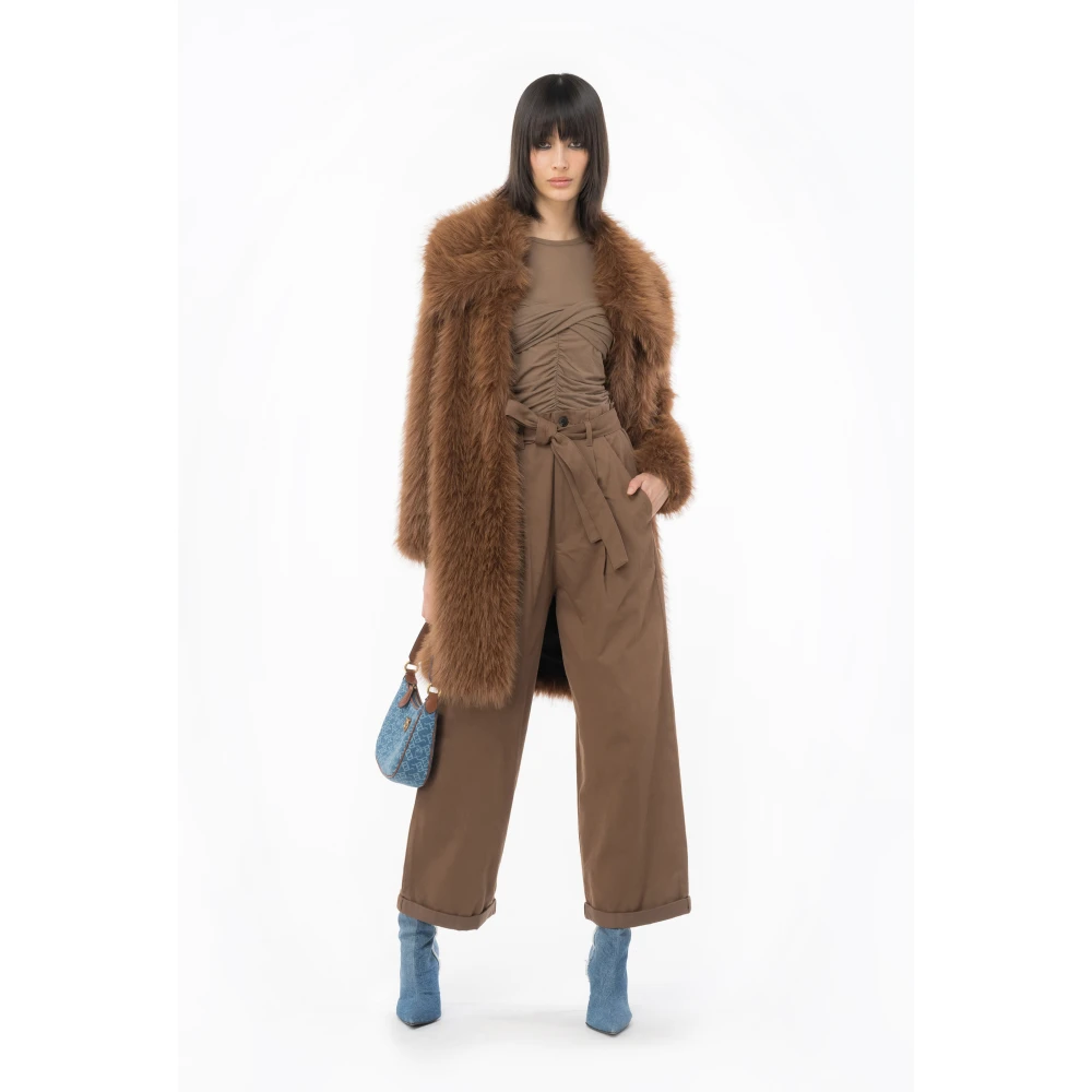 pinko Wijde Rechte Pijp Katoenen Broek Brown Dames