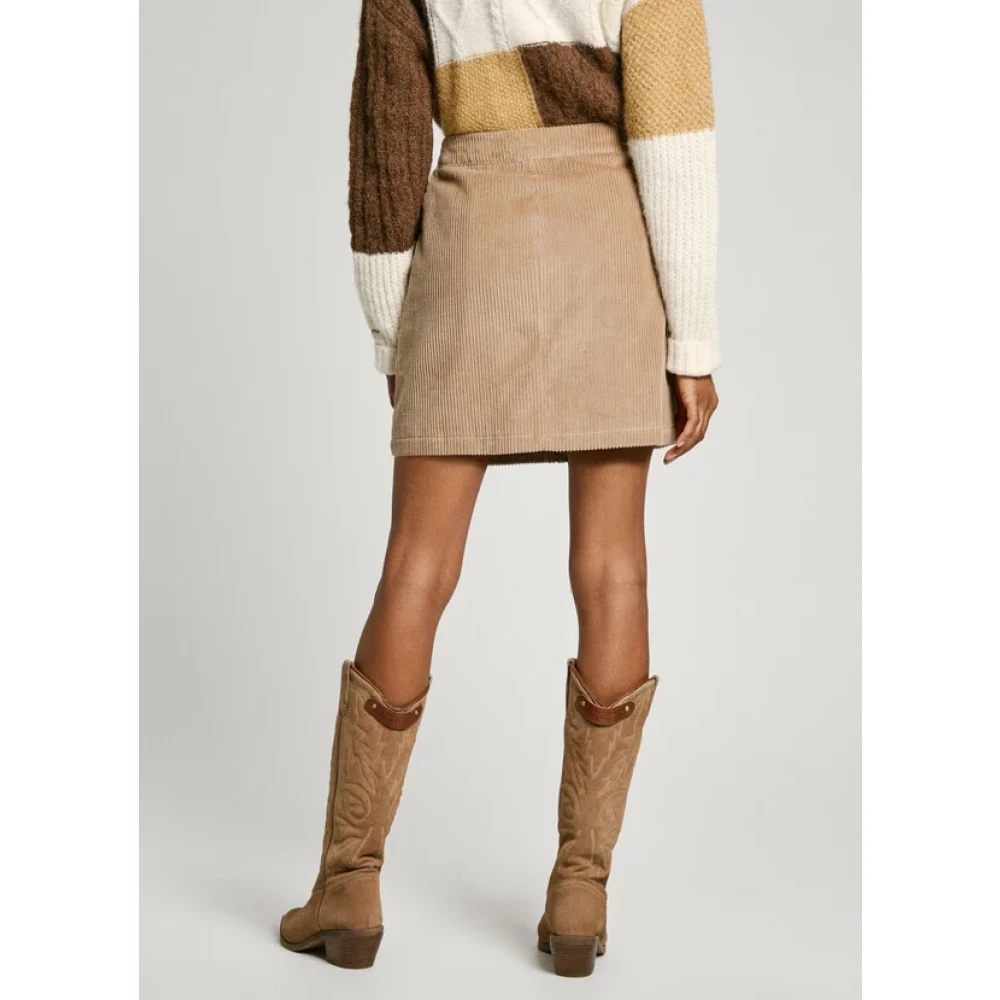 Pepe Jeans Corduroy Mini Rok met Italiaanse Zakken Beige Dames