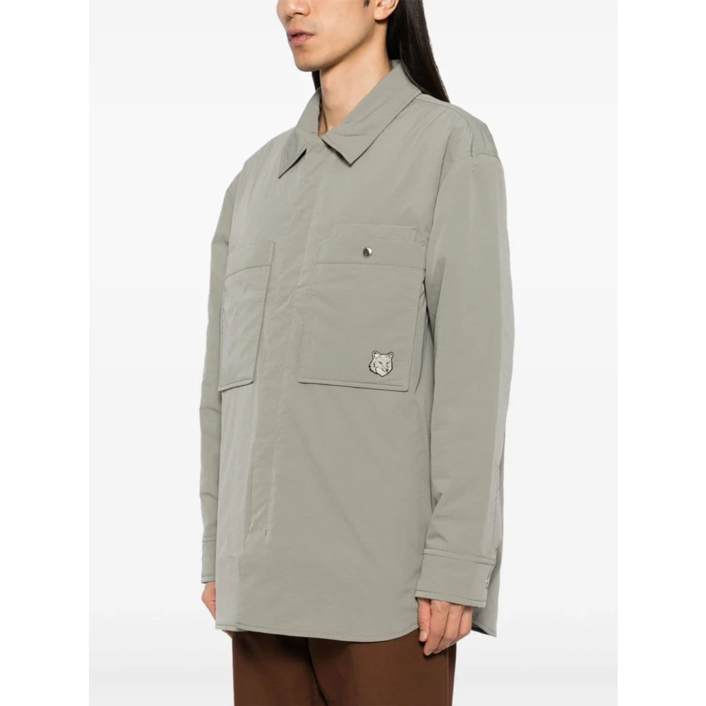 Maison Kitsuné Groene Gewatteerde Jas Vos Hoofd Patch Green Heren