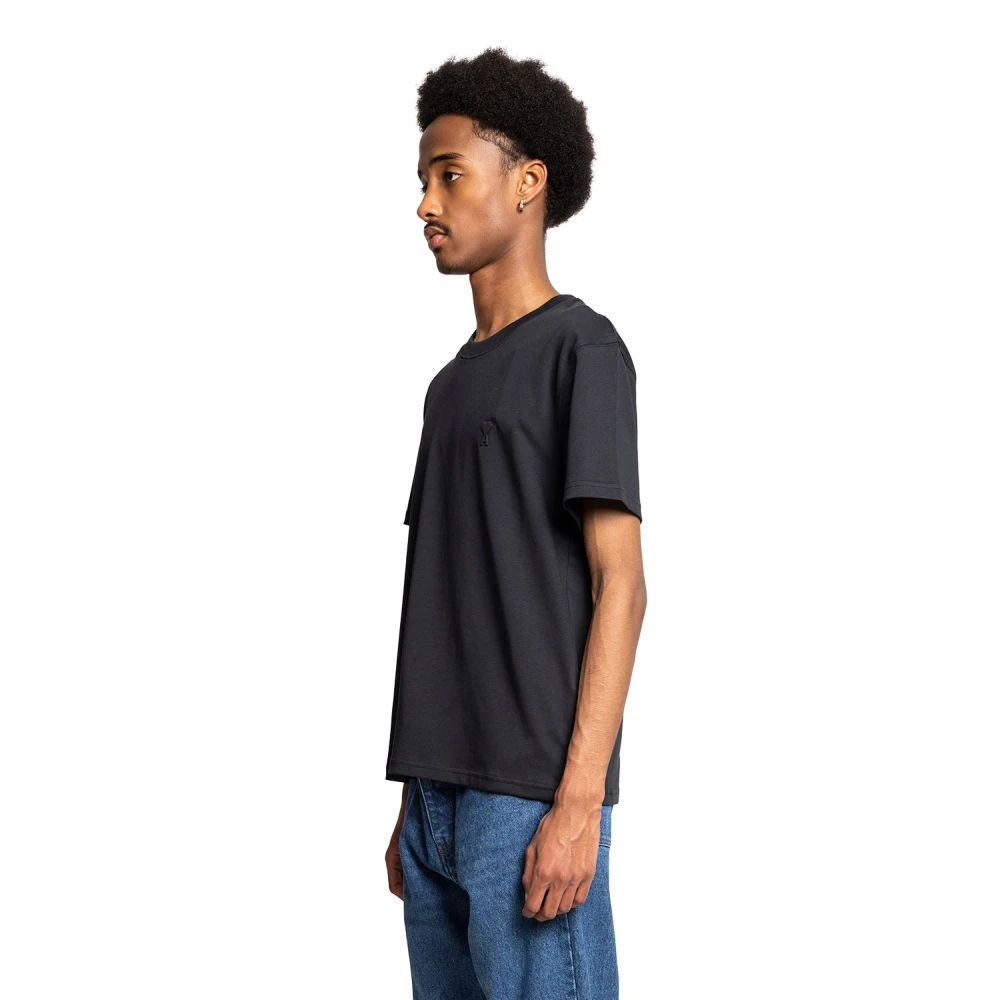 Ami Paris Zwart T-shirt met reliëf Klassieke Stijl Black Heren