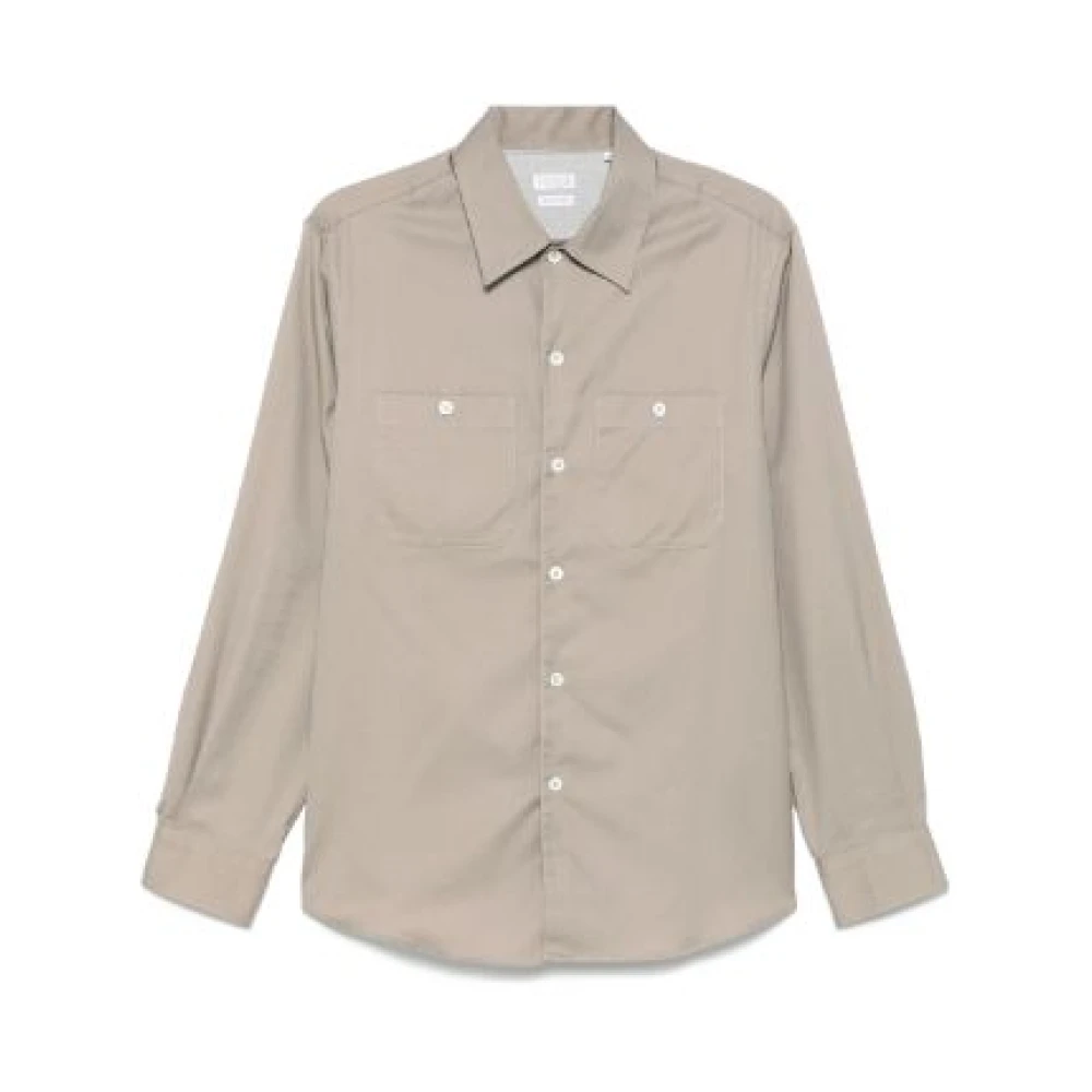 BRUNELLO CUCINELLI Geplooide Blouse Beige Knoopsluiting Brown Heren