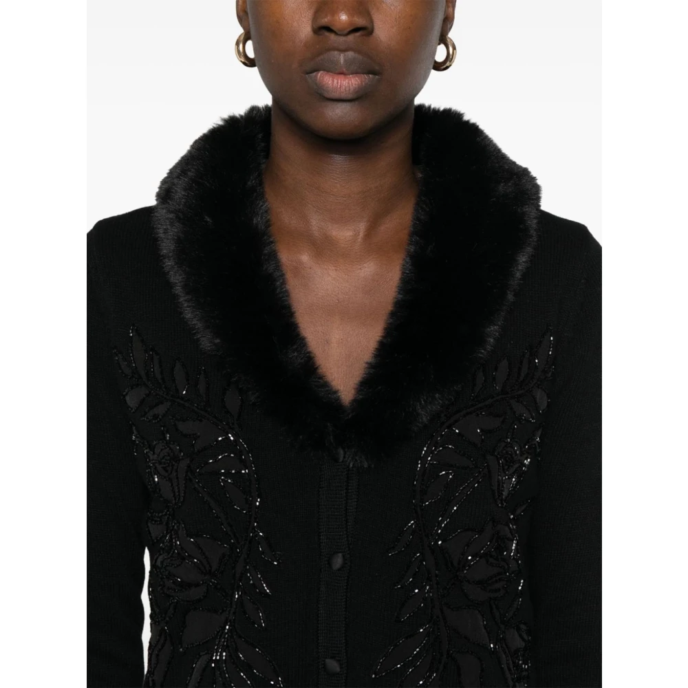 Blugirl Zwarte Gebreide Trui met Bloemenborduursel Black Dames