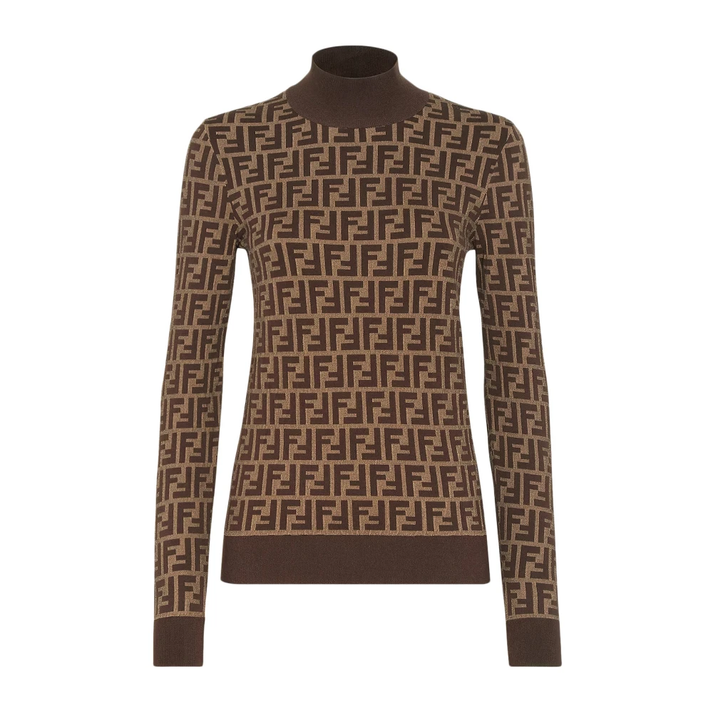 Fendi Women's Brown Cotton Jumper With Ff Motif - Turtlenecks - 3XS - Knitwear