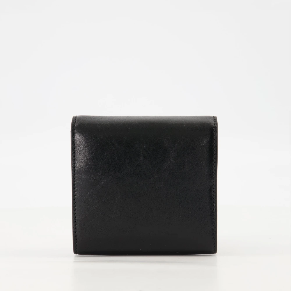 Ami Paris Zwarte leren portemonnee met drukknoop Black Unisex