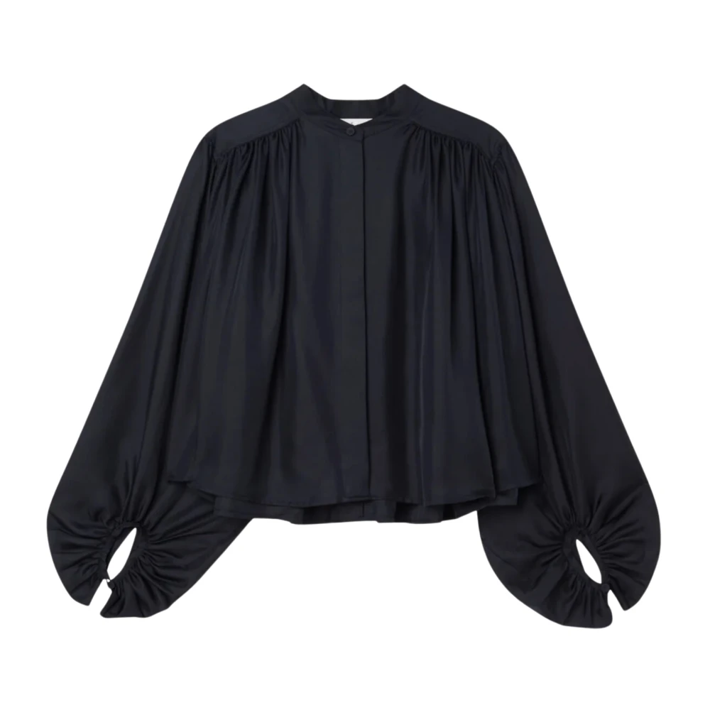 Róhe Zijden Geplooide Mandarin Kraag Blouse Black Dames