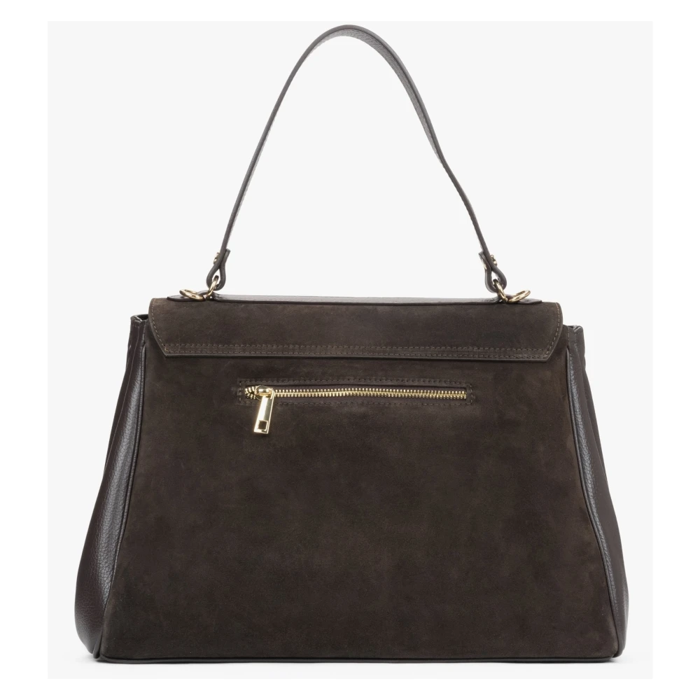 Estro Donkerbruine Satchel Handtas voor vrouwen gemaakt van Premium Italiaans Echt Velours Brown Dames
