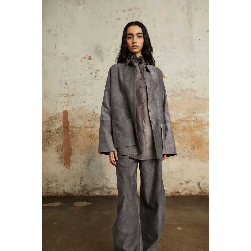Cortana Rocco overshirt in linnen en zuivere wol lila mêlee Gray Dames