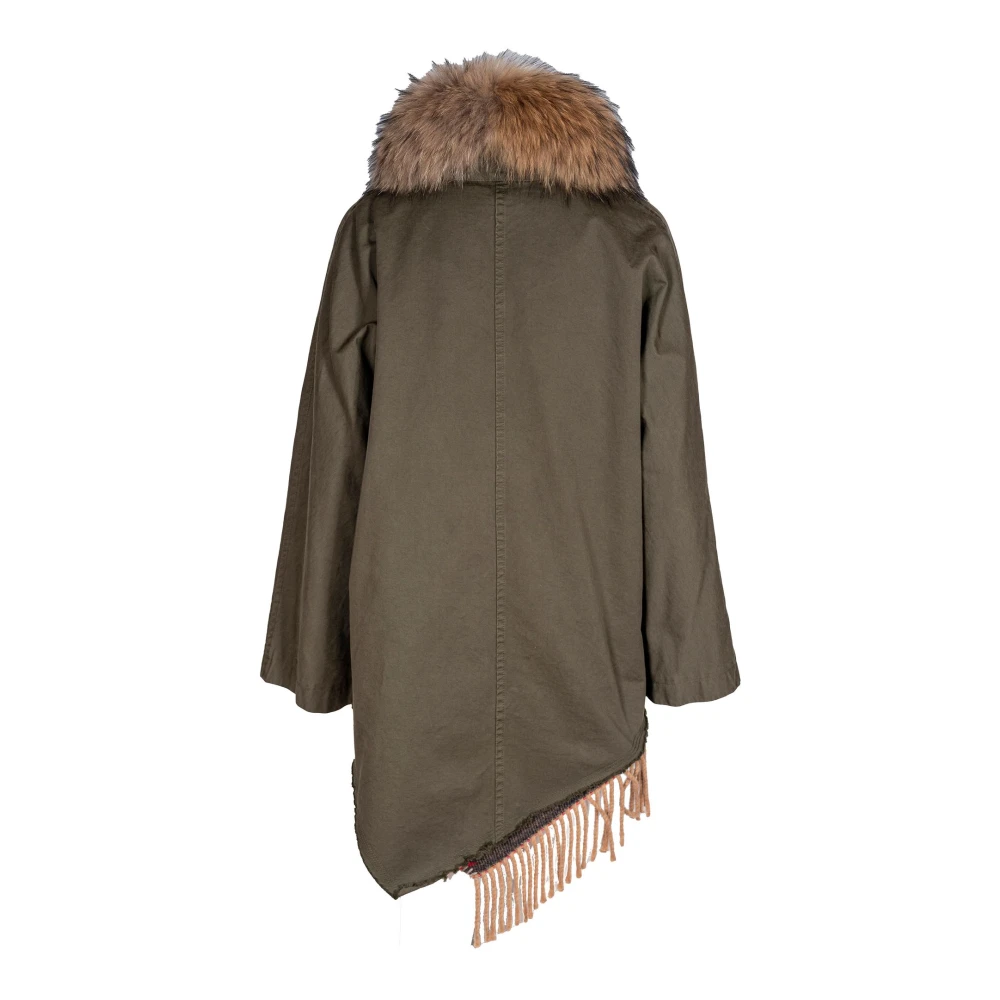 bazar deluxe Korte katoenen parka met afneembare wollen binnenvest en wasbeer bont Gray Dames