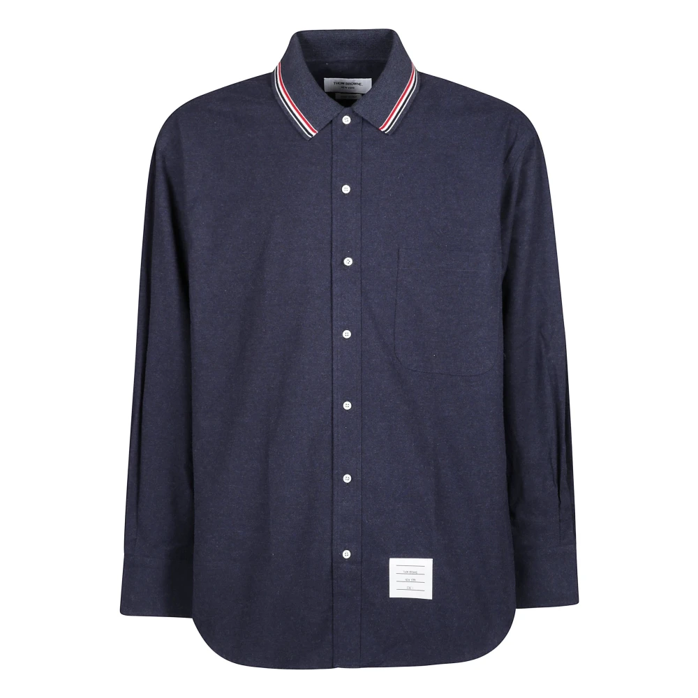 Thom Browne Gestreept Flanellen Shirt met Gebreide Kraag Blue Heren