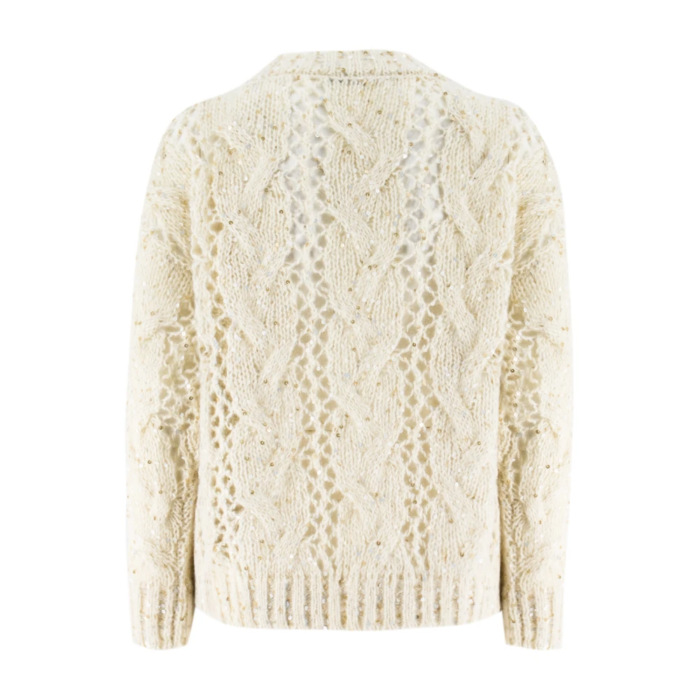 Panicale Chique Sequin V-Neck Sweater White Dames