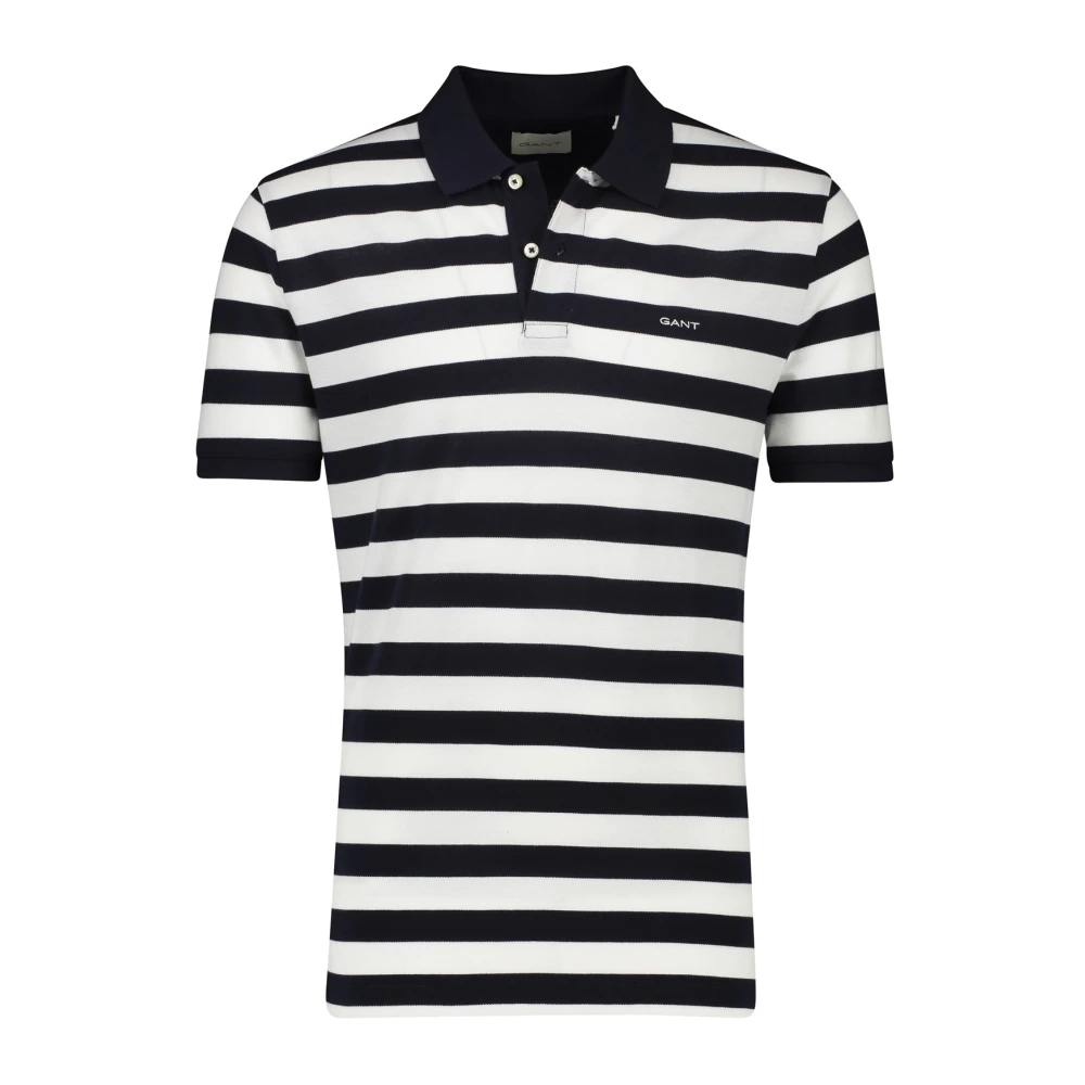 Gant Zwart Gestreept Poloshirt Korte Mouw Black Heren