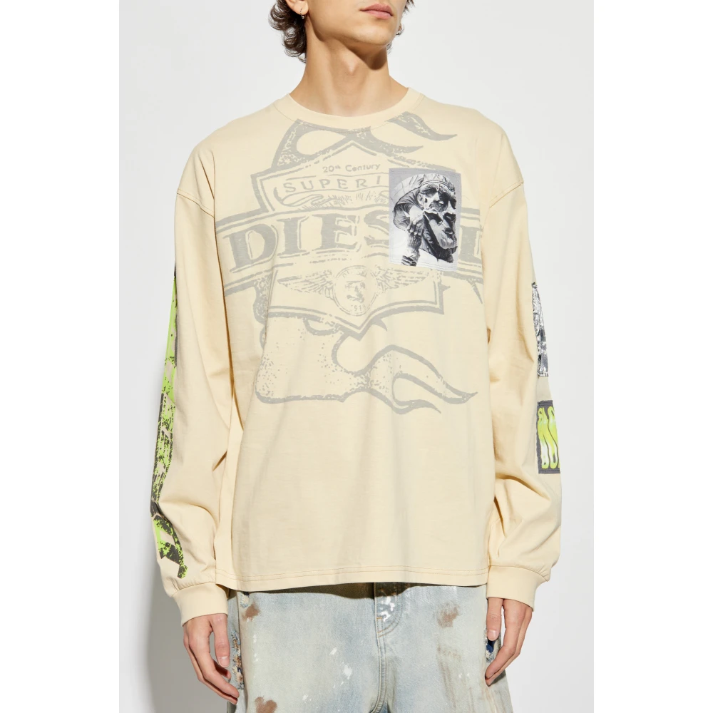 Diesel T-shirt T-Boxt-Ls-Slits-R5 Yellow Heren
