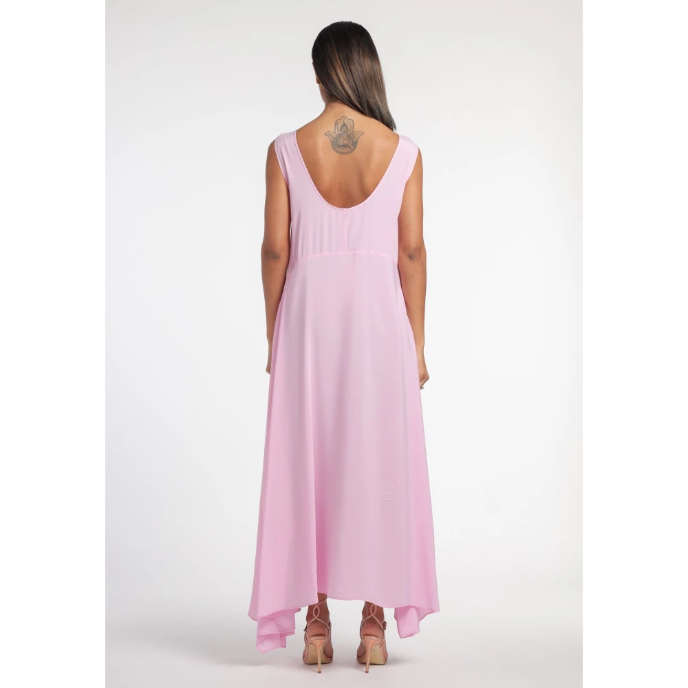 Mauro Grifoni Rugloze Lange Jurk met Zijsplit Pink Dames