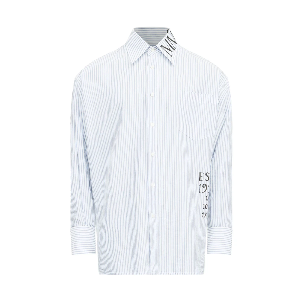 MM6 Maison Margiela Blauw Wit Gestreept Katoenen Overhemd Blue Heren