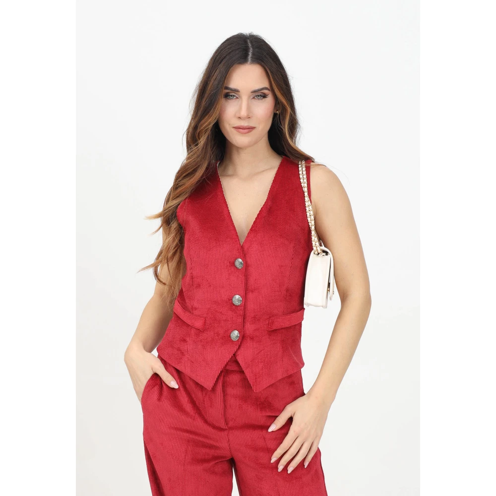 ViCOLO Bordeaux Fluweel Geribbelde Jas Red Dames