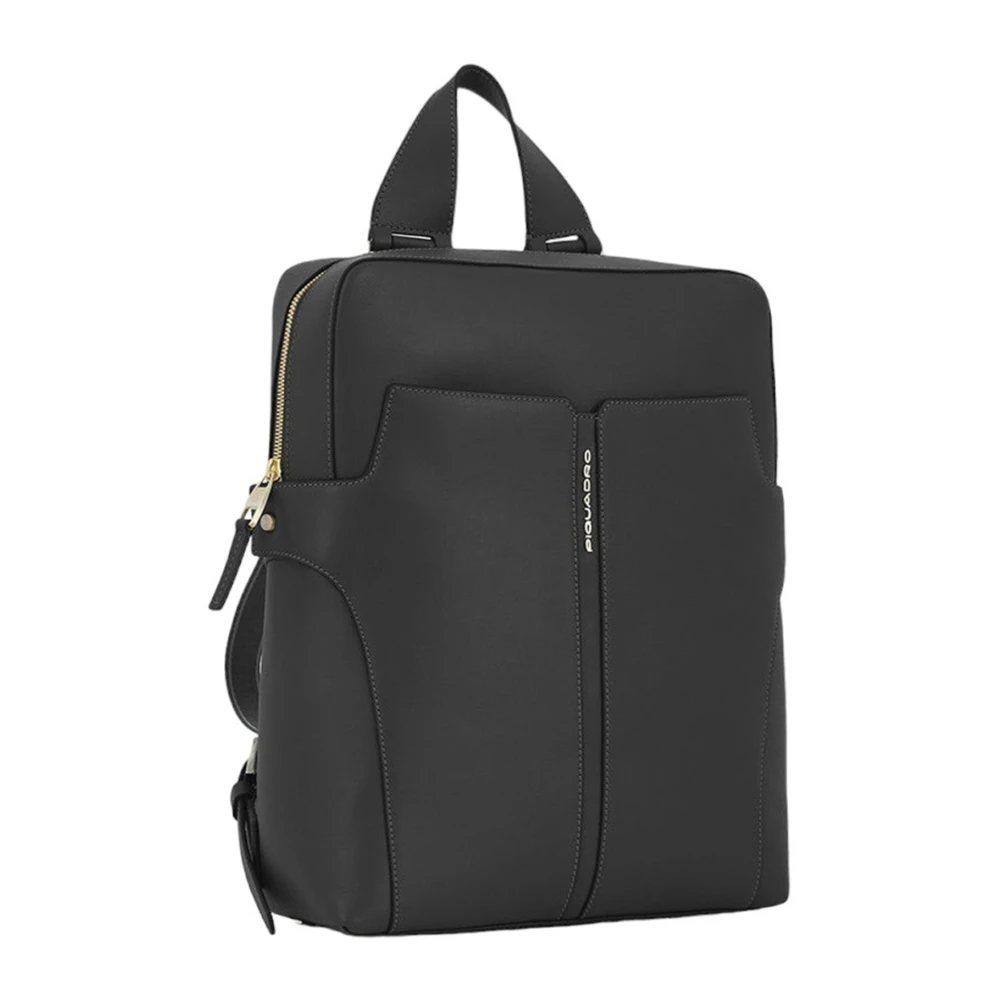 Piquadro Zwarte leren rugzak Black Heren