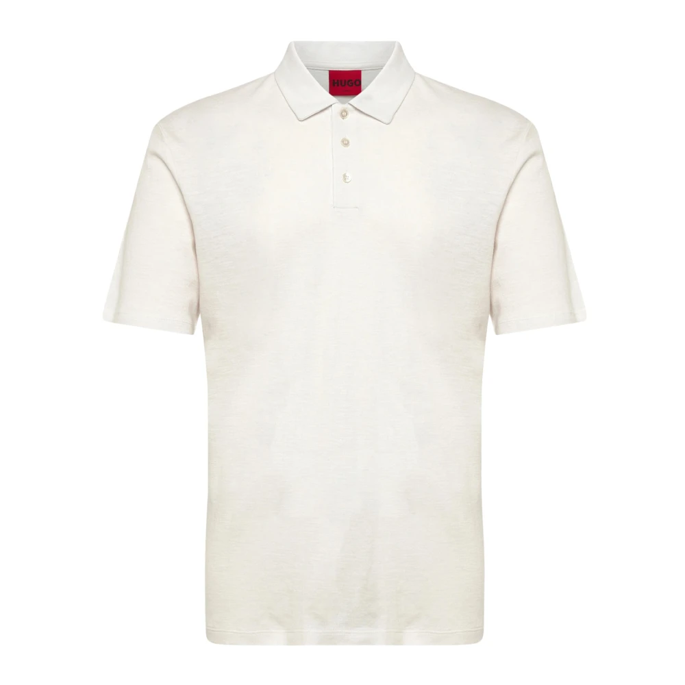 Hugo Men's White Polo Shirts, S, Linen-Blend Polo Shirt