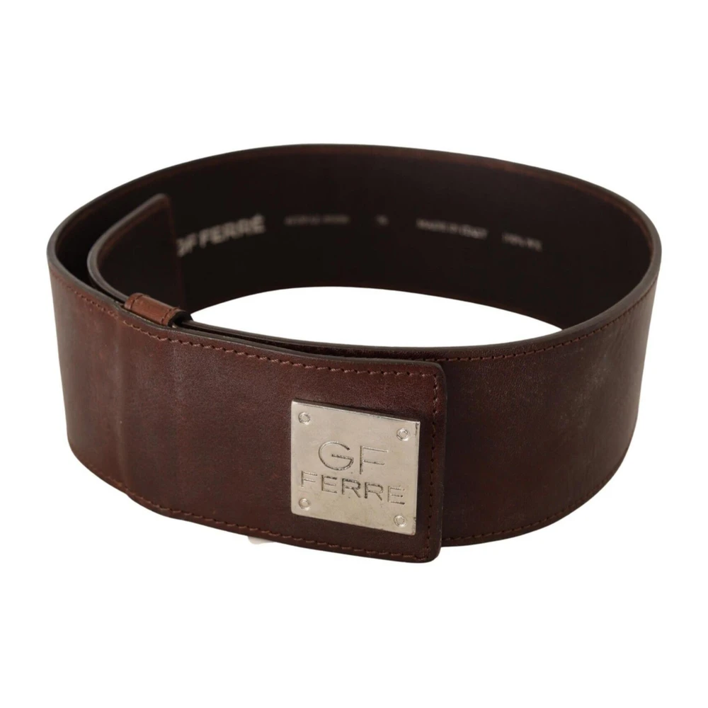 Gianfranco Ferré Breed Logo Hardware Leren Mode Riem Brown Dames