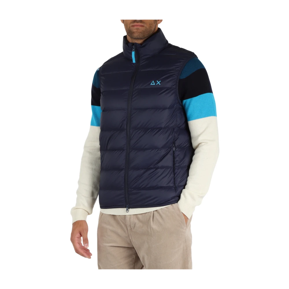 Sun68 Opvouwbare mouwloze gewatteerde bodywarmer met logoprint Blue Heren