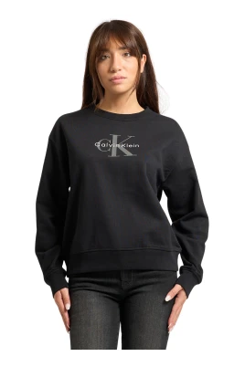 Svart Monogram Sweatshirt Ribbstickad Nederkant