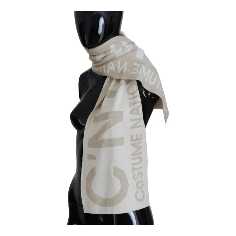 Costume National Logo Wrap Warmer Shawl Scarf Beige Dames