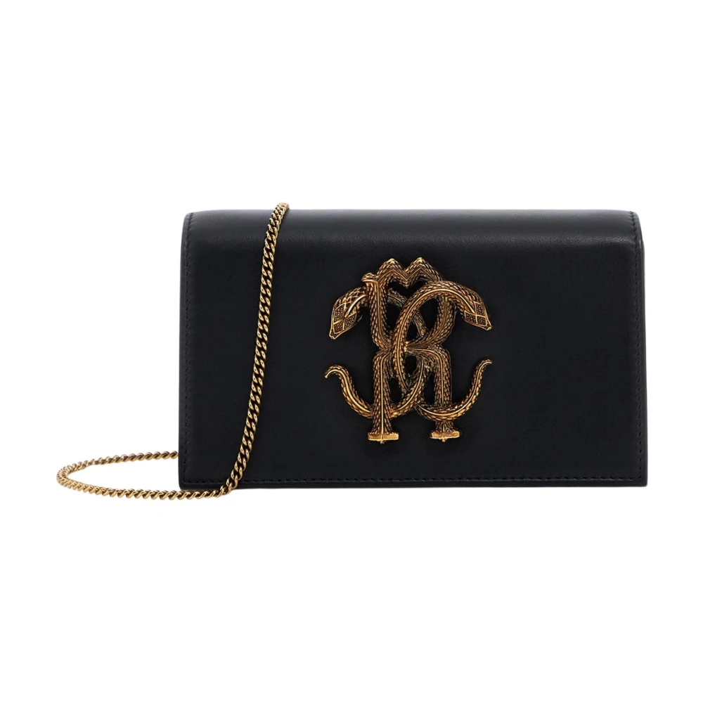 Roberto Cavalli Monogram Mirror Snake Leren Schoudertas Black Dames