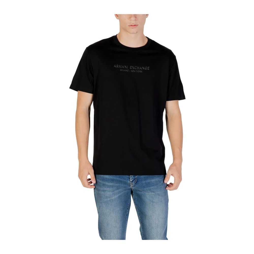 Armani Exchange Herr Svart Toppar 2XL, Bomull, Tryckt Kortärmad T-Shirt Med Rund Hals