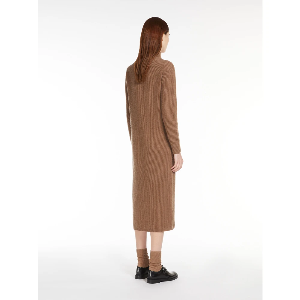 Max Mara Bruine Wol Kasjmier Midi Jurk Brown Dames
