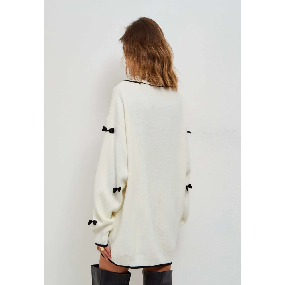 Cesare Gaspari Bow Knit Cardigan White Dames