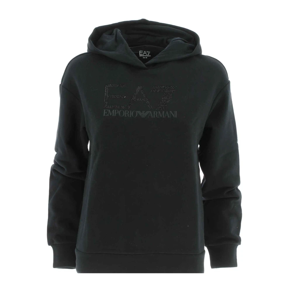 Emporio Armani EA7 Dam Sweatshirt med Strass på Bröstet Black, Dam