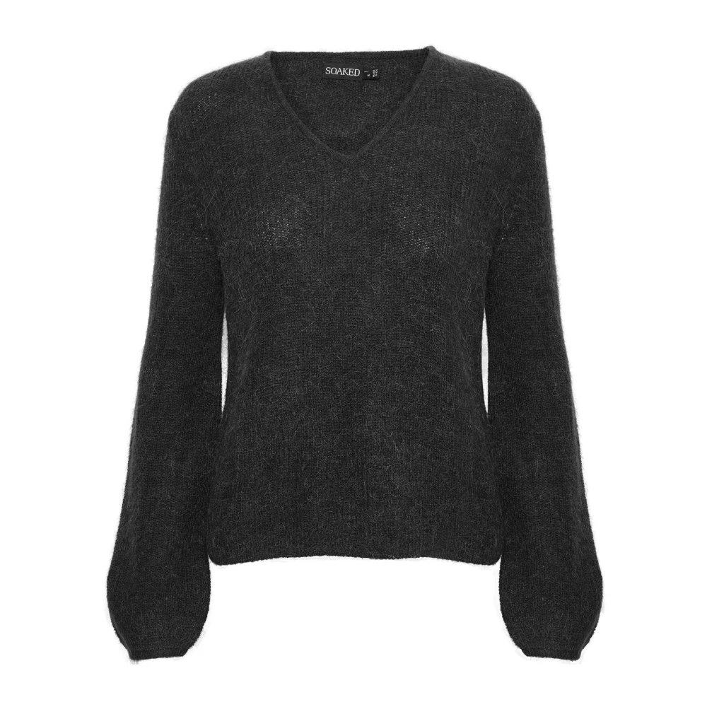 Soaked in Luxury Zwarte V-hals trui met pofmouwen Black Dames