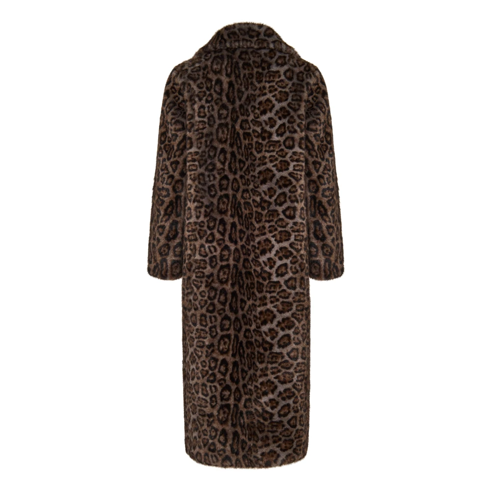 Cesare Gaspari Omkeerbare Faux Animal Print Shearling Lange Jas Black Dames