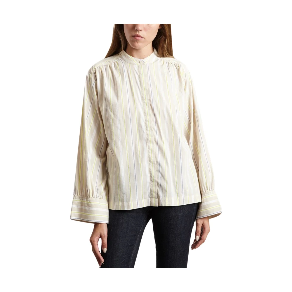Closed Pastel Streep Katoenen Blouse Beige Dames