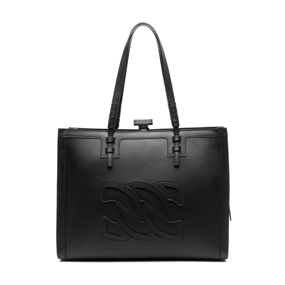 Casadei Zwarte Leren Tote Tas Black Dames