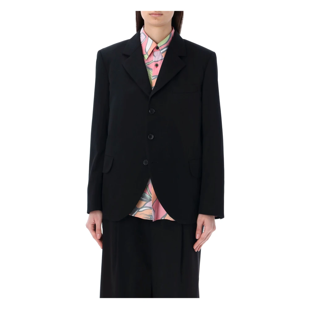 Comme des Garçons Zwarte Bloemen Ruffle Blazer Jas Black Dames