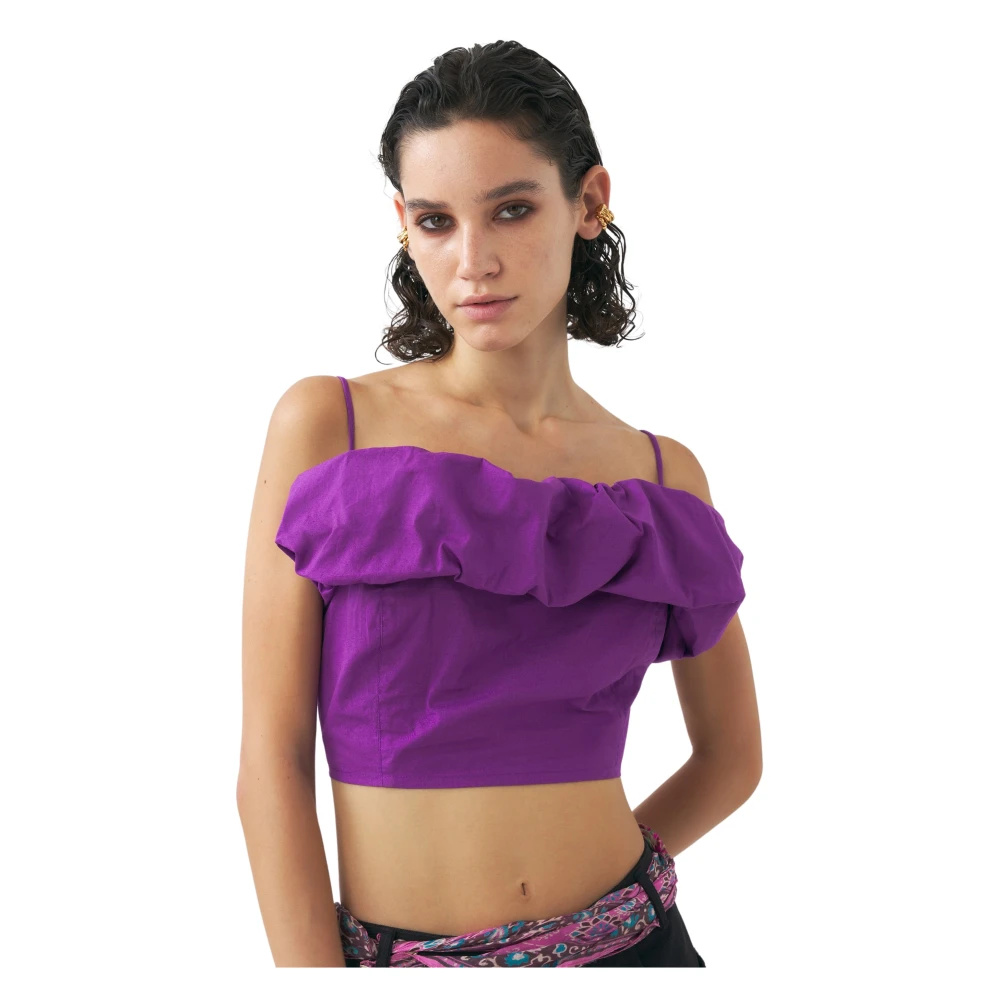 Antik batik Strapless Katoenen Poplin Crop Top Purple Dames