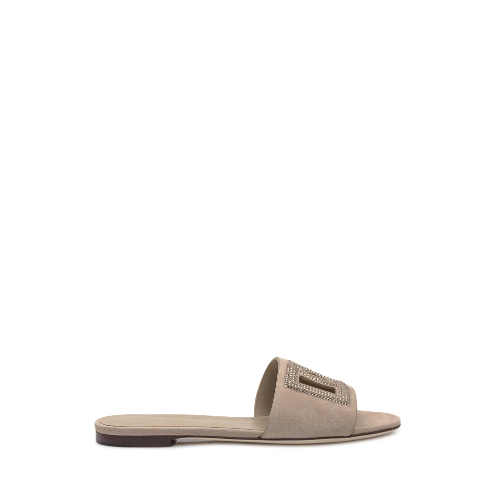 Dolce & Gabbana Women's Brown Sliders, 7 Uk, Suede Slide Sandal