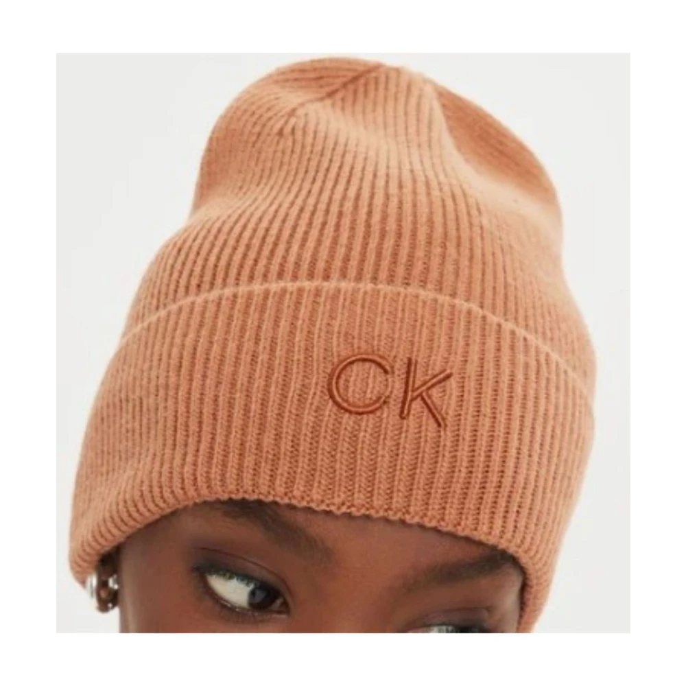 Calvin Klein Geborduurde Fijne Rib Beanie Muts Brown Dames