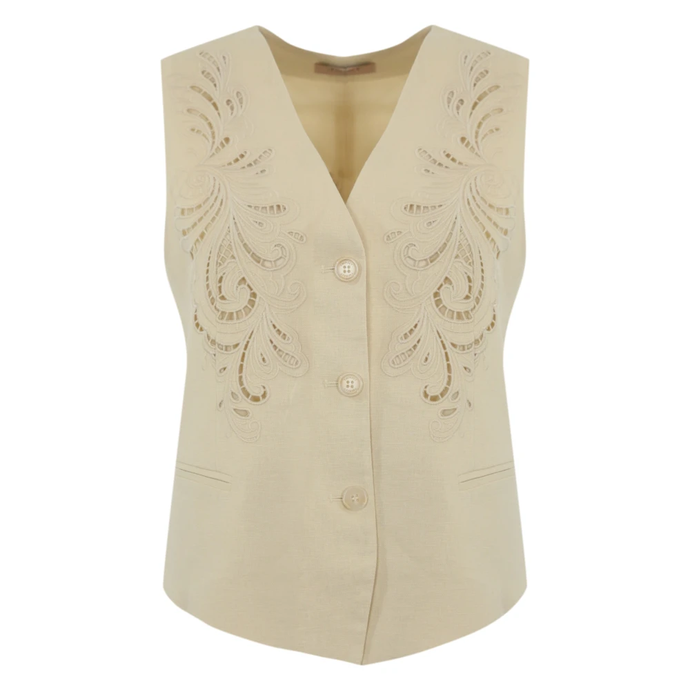 Twinset Linnen Mouwloos V-Hals Jas Beige Dames