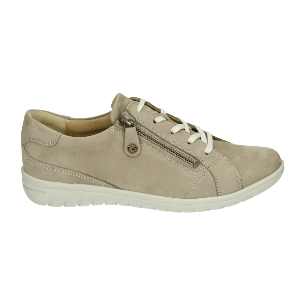 Hartjes Sportieve Lage Damesschoenen Taupe Nubuck Dames Schoenen Beige