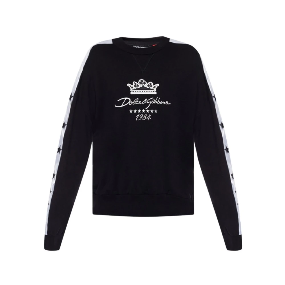 Dolce & Gabbana Men's Black Sweatshirts, Xs, Logo Print Cotton Sweatshirt