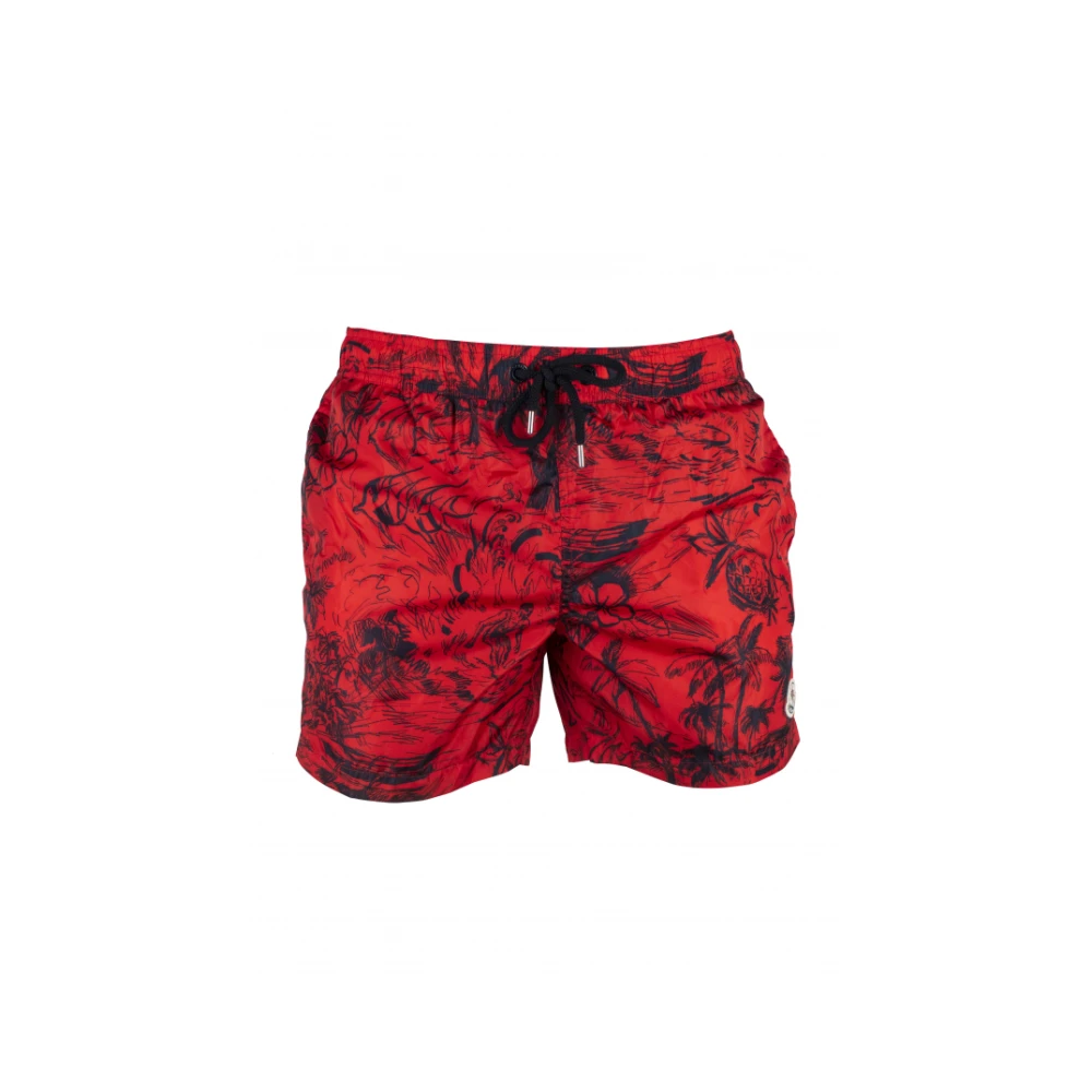 Moncler Rode nylon zwembroek met tropische print Red Heren