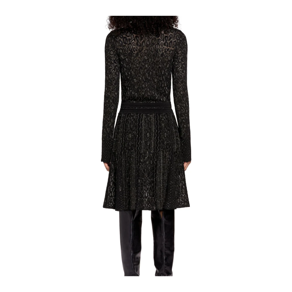 Roberto Cavalli Metallic Flared Jurk met Fluted Mouwen Black Dames