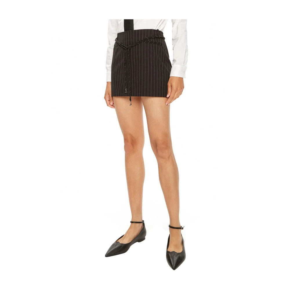 PATRIZIA PEPE Zwarte Mini Flanellen Rok met Sartoriale Details Black Dames