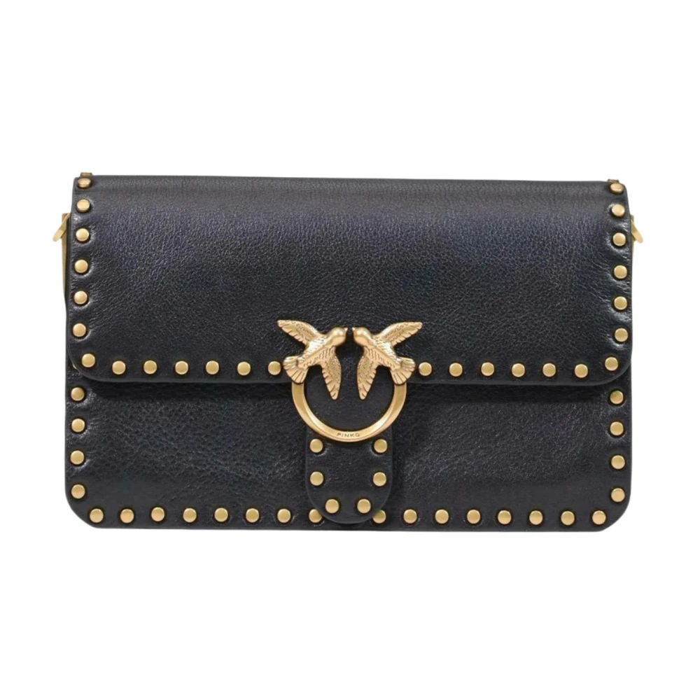 Pinko Women's Black - Medium Love One Slouchy Crossbody Bag In Leather With Studs - Image 3